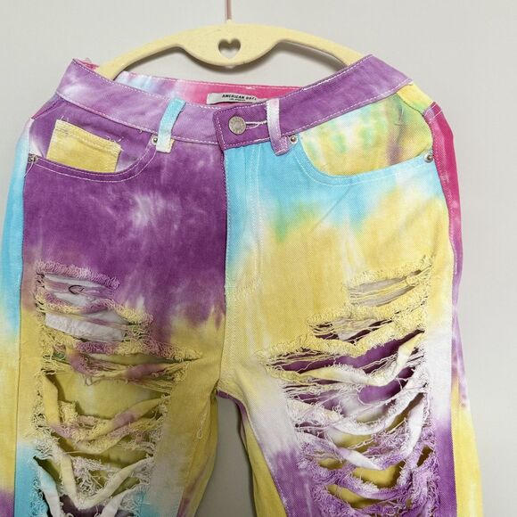 NWT AMERICAN BAZI Unicorn Jeans S Sliced Tie Dye Rainbow Pride JoJo stage club - Picture 6 of 16